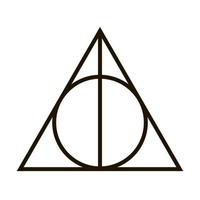 Deathly Hallows, a symbol from the Harry Potter book. A magic wand, a resurrection stone, and a cloak of invisibility. Vector illustration