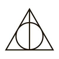 Deathly Hallows, a symbol from the Harry Potter book. A magic wand, a resurrection stone, and a cloak of invisibility. Vector illustration