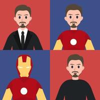 conjunto del hombre de hierro, tony stark. ilustración vectorial vector