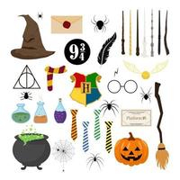 Different elements for witches at school of magic vector