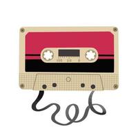 Cassette for player with unwound tape. Illustration for backgrounds, covers and packaging. Image can be used for greeting cards, posters, stickers and textile. Isolated on white background. vector