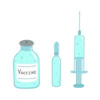 Vaccine and syringe set. Illustration for printing, backgrounds, covers and packaging. Image can be used for greeting cards, posters, stickers and textile. Isolated on white background. vector