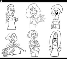 cartoon woman comic characters set coloring page vector