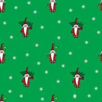 Christmas seamless pattern with gnomes, trees and snowflakes vector