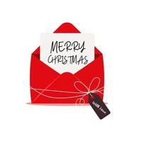 Holiday christmas greeting card in red open envelope. vector