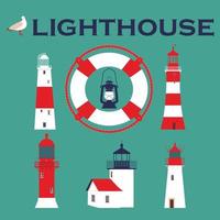 Set of English lighthouses on blue background vector