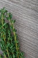 Thyme branch on wooden background