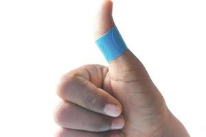 blue color adhesive bandage on hand photo