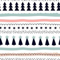 Seamless pattern with Scandinavian-style Christmas trees. Striped ornament. Horizontal vector background