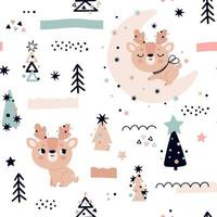 Cute reindeer with Christmas trees. Seamless Winter Pattern vector