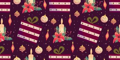 Cartoon seamless pattern christmas holiday. Vector cartoon xmas seamless pattern. Festive gift box. Holiday background