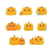 conjunto de lindas calabazas naranjas para halloween vector