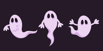 Ghost in different poses. Spooky Halloween character in cartoon style. vector