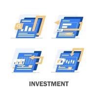 banner de concepto de análisis de inversión, planificación financiera, concepto de análisis de datos, concepto de negocio para marketing, análisis y lluvia de ideas, ilustración de vector de icono de diseño plano