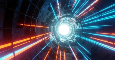 abstract background using a hallway shape with a cube-like texture such as a window and a orange-blue laser method, 3d rendering, and 4K size photo