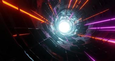 abstract background using a hallway shape with a cube-like texture such as a window and a orange-purple laser method, 3d rendering, and 4K size photo