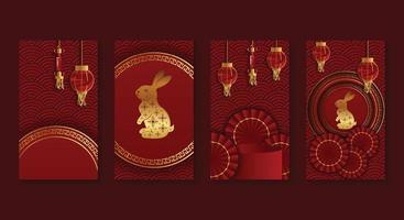 Chinese new year. Set vector backgrounds. Festive gift card templates with realistic 3d design elements.