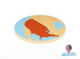 mapa de estados unidos diseñado en estilo isométrico, mapa de círculo naranja. vector