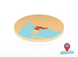 mapa de corea del norte diseñado en estilo isométrico, mapa de círculo naranja. vector