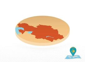 Kazakhstan map designed in isometric style, orange circle map. vector