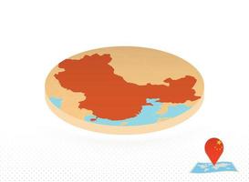 China map designed in isometric style, orange circle map. vector
