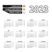 Calendar 2023 in Romanian language, week starts on Monday. vector