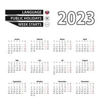 calendario 2023 en idioma eslovaco, la semana comienza el lunes. vector