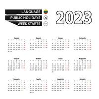 Calendar 2023 in Lithuanian language, week starts on Monday. vector