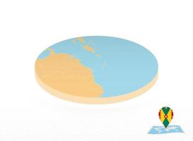 Grenada map designed in isometric style, orange circle map. vector