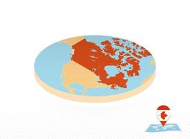 Canada map designed in isometric style, orange circle map.