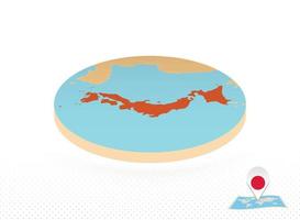 Japan map designed in isometric style, orange circle map. vector