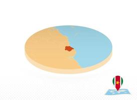 mapa de surinam diseñado en estilo isométrico, mapa de círculo naranja. vector