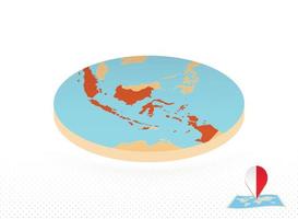 mapa de indonesia diseñado en estilo isométrico, mapa de círculo naranja. vector