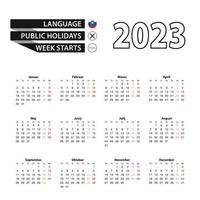 calendario 2023 en idioma esloveno, la semana comienza el lunes. vector