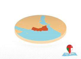 mapa de omán diseñado en estilo isométrico, mapa de círculo naranja. vector