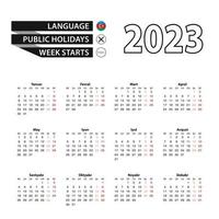 Calendar 2023 in Azerbaijani language, week starts on Monday. vector