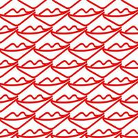 Vector seamless pattern illustration with red lips in abstract line style on white background