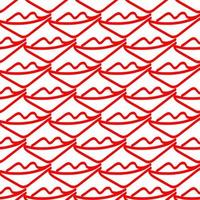 Vector seamless pattern illustration with red lips in abstract line style on white background