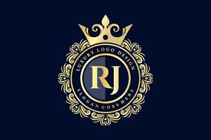 rj letra inicial oro caligráfico femenino floral dibujado a mano monograma heráldico antiguo estilo vintage diseño de logotipo de lujo vector premium