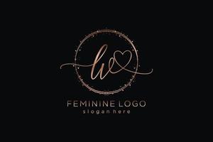 Initial LV handwriting logo with circle template vector logo of initial wedding, fashion, floral and botanical with creative template.