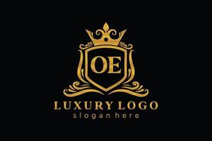 Initial OE Letter Royal Luxury Logo template in vector art for Restaurant, Royalty, Boutique, Cafe, Hotel, Heraldic, Jewelry, Fashion and other vector illustration.