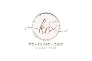 Initial KO handwriting logo with circle template vector logo of initial wedding, fashion, floral and botanical with creative template.