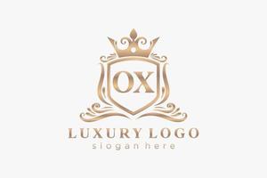 Initial OX Letter Royal Luxury Logo template in vector art for Restaurant, Royalty, Boutique, Cafe, Hotel, Heraldic, Jewelry, Fashion and other vector illustration.