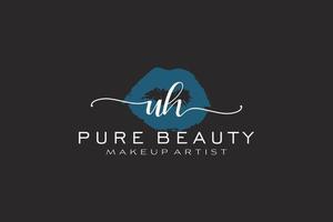 Initial UH Watercolor Lips Premade Logo Design, Logo for Makeup Artist Business Branding, Blush Beauty Boutique Logo Design, Calligraphy Logo with creative template. vector