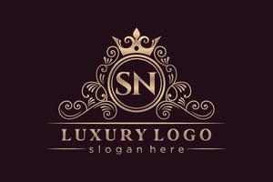 SN Initial Letter Gold calligraphic feminine floral hand drawn heraldic monogram antique vintage style luxury logo design Premium Vector