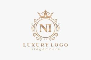 Initial NI Letter Royal Luxury Logo template in vector art for Restaurant, Royalty, Boutique, Cafe, Hotel, Heraldic, Jewelry, Fashion and other vector illustration.