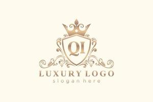 Initial QI Letter Royal Luxury Logo template in vector art for Restaurant, Royalty, Boutique, Cafe, Hotel, Heraldic, Jewelry, Fashion and other vector illustration.