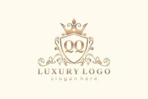 Initial QQ Letter Royal Luxury Logo template in vector art for Restaurant, Royalty, Boutique, Cafe, Hotel, Heraldic, Jewelry, Fashion and other vector illustration.