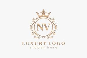 Initial NV Letter Royal Luxury Logo template in vector art for Restaurant, Royalty, Boutique, Cafe, Hotel, Heraldic, Jewelry, Fashion and other vector illustration.