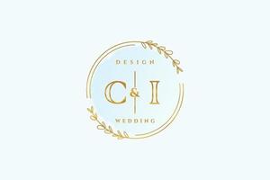 Initial CI beauty monogram and elegant logo design handwriting logo of initial signature, wedding, fashion, floral and botanical with creative template. vector